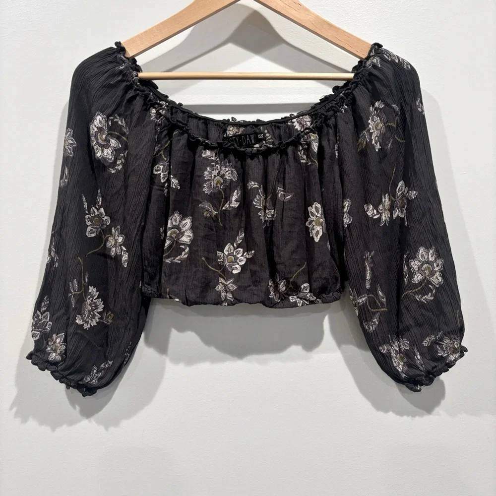 Christy Dawn Margot Floral Crop Top and Tiered Midi Grey Skirt‎ Set Set XS